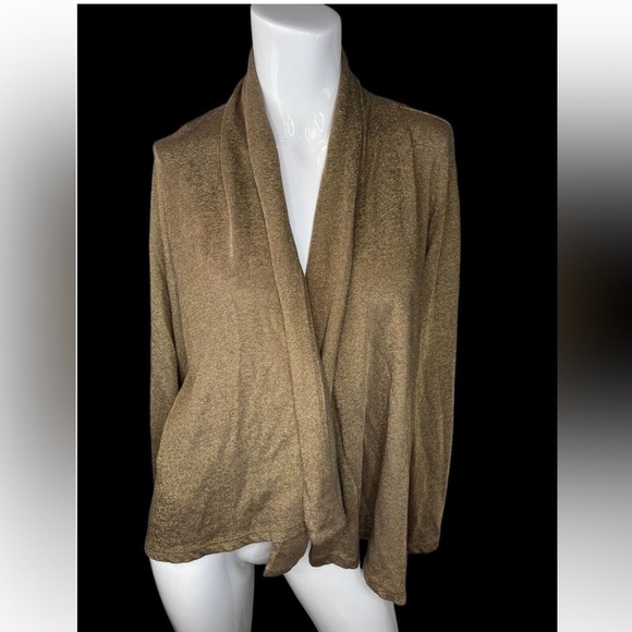 Lauren Ralph Lauren Gold Metallic Shimmer Open Front Cardigan Large shawl - Picture 8 of 9